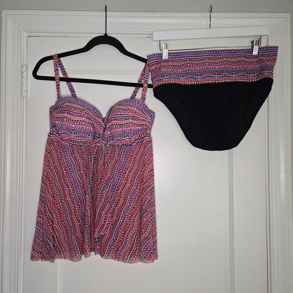Profile Swimsuit Tankini Bikini 2 Piece Set Size 36D & 10 Fly Away Multicolor